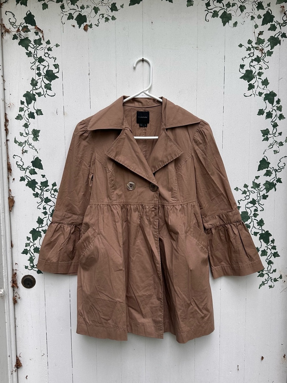 Y2K Lightweight Brown Petticoat Trench Coat with Ruffle Sleeves by My Michelle